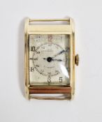 9ct gold cased Longines lady's wristwatch, the rectangular dial with Arabic numeral hour markers,