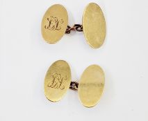 Pair 9ct chain-pattern cufflinks with oval ends, 6.8g approx., cased