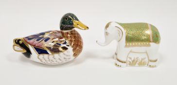 Two Royal Crown Derby bone china animal paperweights comprising a mallard duck decorated in the