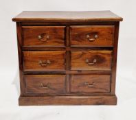 Hardwood chest, the rectangular top with thumbmoulded edge over a bank of six short drawers with
