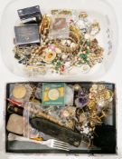 Collection of costume jewellery and other items including cufflinks, rings, brooches, necklaces,