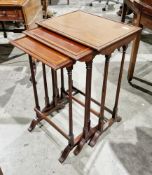 Nest of three mahogany and satinwood inlaid side tables, raised on slender turned supports,