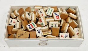 Part set of approximately 143 Chinese bamboo and bone mah-jong playing counters, each counter 2cm