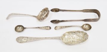 Collection of Georgian and Victorian silver including a George II or III berry spoon (hallmarks