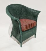 Lloyd Loom green tub chair with cushion seat, label to underside, 82cm high x 73cm wide x 65cm deep