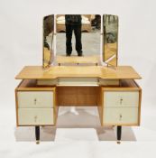 Mid-century G-Plan E Gomme Librenza Range oak dressing table having a triptych mirror over an