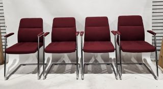 Set of four contemporary Sven Christiansen cantilever chairs, with red fabric upholstered backs,