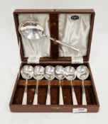 Badminton estate interest - mid-century cased set of six silver plated fruit spoons and a serving