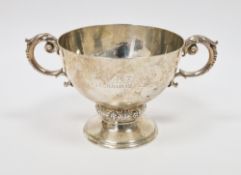Edwardian silver twin-handled sugar bowl with hand beaten decoration, assay mark for London 1928