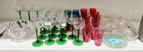 Boxed Orrefors (Sweden) faceted spiral cut glass bowl, etched marks, 16cm wide and 18 French green