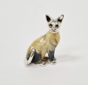 Italian silver and enamel model of a seated Siamese cat, stamped 925, 3.1cm high, approximate weight