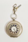Late 19th/early 20th century continental half-hunter pocket watch, engine-turned case, enamel dial