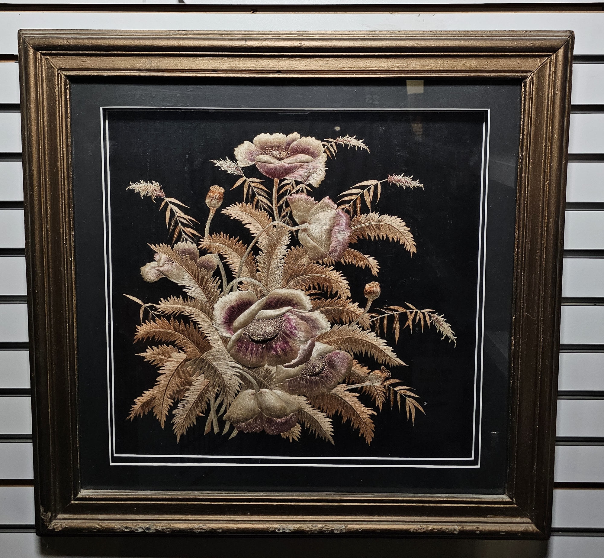 Late 19th / early 20th century stumpwork embroidery depicting an arrangement of flowers and - Image 2 of 2