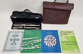 Trevor J. James of London silver plated flute, stamped T.J. 10ix, serial number 28575, contained