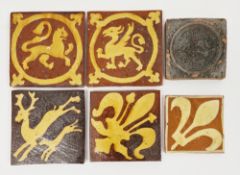 Four medieval-style encaustic floor tiles by Tim Sloper, impressed TS seal mark, one decorated