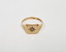 9ct yellow gold ring, the square head with an illusion set white single stone, size U 1/2,