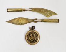 World War One trench art lighter, one side with a French 'Peace in Victory ' medallion signed S