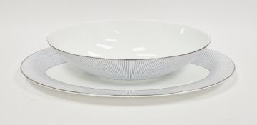Jasper Conran for Wedgwood bone china oval bowl and serving dish, decorated with navy pinstripe