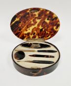 Early 20th century tortoiseshell effect manicure box retailed by Asprey & Co, of oval form with