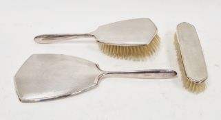 Silver backed three piece dressing table set, Birmingham 1961, Charles S Green & Co Ltd comprising a