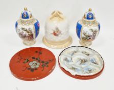 Pair of Dresden porcelain blue ground vases, circa 1900, underglaze blue AR marks, decorated in