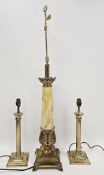 Large faux marble and brass table lamp of tapered form having a faux marble column in an acanthus