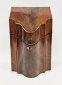 George III mahogany and satinwood inlaid knife box of serpentine form, the hinged lid opening to a