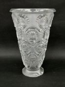 Lalique 'Cancale' glass vase of footed tapering conical form, moulded with recessed scallopshells