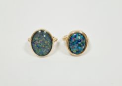 Two lady's 9ct gold opal doublet rings, gross weight 10.5g approx (2)  Condition Report Both in good
