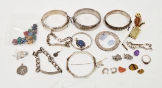 Mixed lot of silver and other jewellery including four silver hinged bangles, silver child's