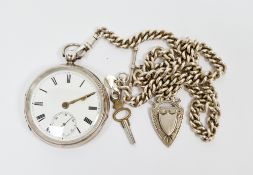 Victorian silver-cased open-faced pocket watch, the enamel dial with Roman numeral hour markers,