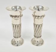 Pair of Victorian silver vases, Sheffield 1898, Atkin Brothers, of trumpet form with part embossed