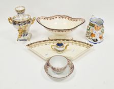 Wedgwood creamware quatrefoil footed shaped comport, 30cm wide (cracked and restored) and a fan-