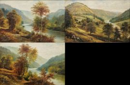 George Willis Pryce (British 1866 - 1949) Oil on canvas Three river landscapes, all signed,