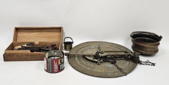 Set of antique Italian brass balance scales, 19th century Lund lever-action corkscrew, a quantity of