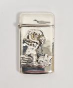 Sterling silver vesta case, the front panel with embossed decoration of a mermaid, 6cm high,