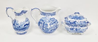 Spode pottery Italian pattern blue and white two-handled tureen and cover, of canted rectangular
