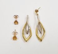 Pair of 9ct yellow gold and citrine stud earrings, each with a claw-set mixed cut round citrine of