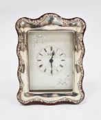 Silver covered mantel clock, Sheffield 1997, R Carr, having a wooden easel back frame, the silver