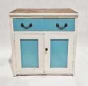 19th century painted pine dresser base, having a single long drawer with brass drop loop handles