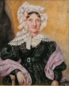 Victorian portait miniature of a lady, on ivory, attributed to J.A. Bond (19th Century). Ivory