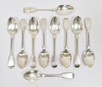 Set of ten Victorian silver dessert spoons, London 1844, George Adams for Chawner & Co, fiddle