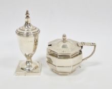Edward VII silver mustard pot, Birmingham 1901, maker's mark rubbed, of octagonal baluster form, 7cm