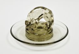 Rene Lalique “Renard Cendrier” No.29 glass ashtray in the form of a fox, circa 1926, Topaz, etched