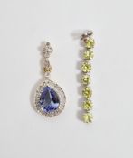 9ct white gold pendant set with six peridots and a 9ct yellow gold pendant set with a pear-shaped