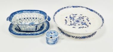 Early 19th century Staffordshire Pearlware shaped octagonal two-handled chestnut basket and a stand,