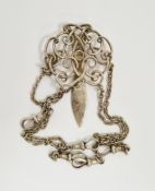 Victorian silver chatelaine, London 1889, Walter Thornhill &  Co, the open scrolling panel holding