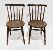 Pair of late 19th / early 20th century spindle back and elm penny seat chairs, 80cm high x 44cm wide