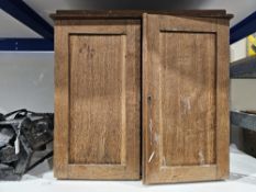 Early 20th century oak table-top coin collector's cabinet, the two panel doors opening to two rows