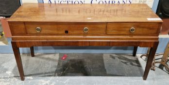 19th century mahogany and inlaid square piano later converted to a sideboard with brass drop ring